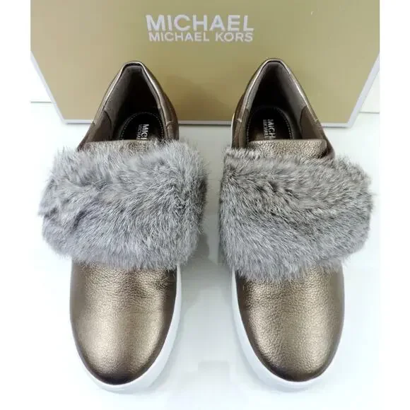 Women's Shoes Michael Kors Maven Platform Sneaker Metallic Leather Nickle Size 8